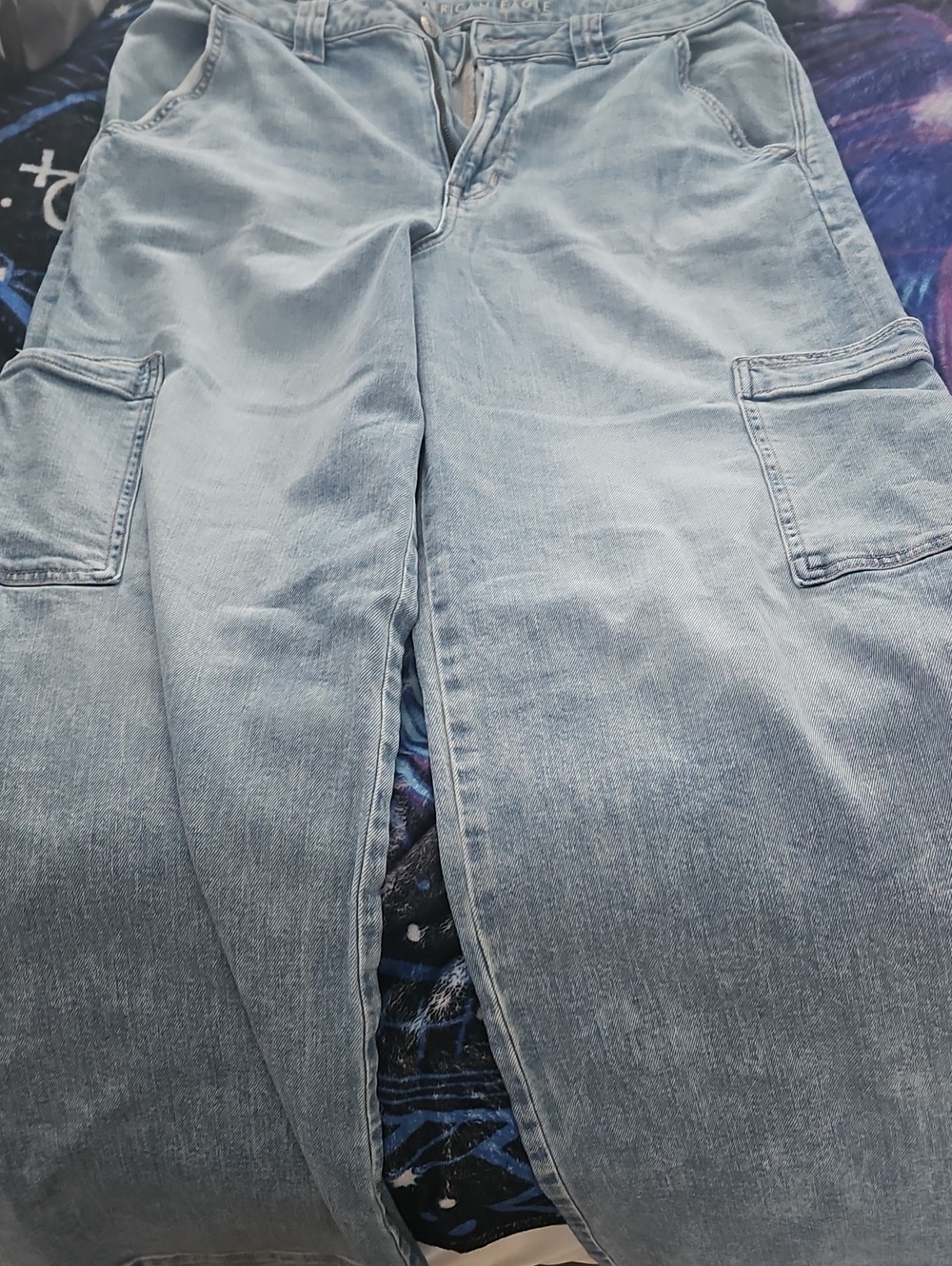 American Eagle Outfitters Light Blue Wide-Leg Cargo Jeans
